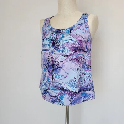 Nuevo con etiquetas St. John $395 Seda Gasa Orquídea Riviera Azul Top Sin Mangas Para Mujer 4 Foto 1 de 4