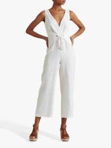 Lauren Ralph Lauren 100% Linen White Tie Waist Kendryx Jumpsuit size 8
