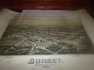 Vintage Sunset Montague County Texas 1890 Poster Map artist T.M Fowler Reprint - Picture 1 of 6