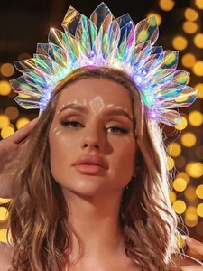Light up Crown Headband Festival LED Hair Band Glowing Costume Hair Hoop Luminou - Picture 1 of 12