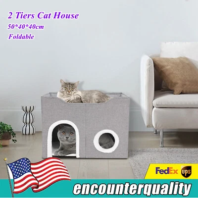 Cat House Large Indoor Cats Bed Cute Modern Cat Condo Shelter Foldable - Image 1 of 4