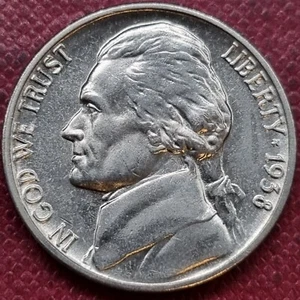1938 Jefferson Nickel 5c BU UNCIRCULATED Full Steps Semi PROOF LIKE #83371 - Picture 1 of 2