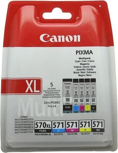 Cartuchos de tinta multipack Canon PGI-570XLBK, CLI-571BK CLI-571C CLI-571M CLI-571Y - Imagen 1 de 2