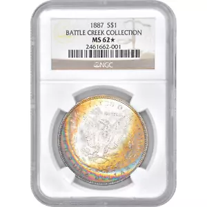 1887 $1 Morgan Dollar NGC MS62 STAR Battle Creek Collection - Beautiful Toning - Picture 1 of 5