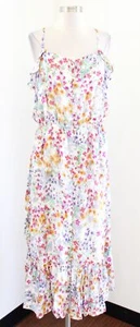 J Jill Summer Floral Print Button Front Ruffle Blouson Maxi Dress Size S Ivory - Picture 1 of 7