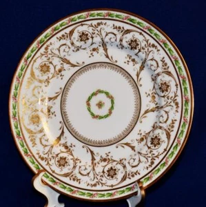 Antik AHRENFELDT LIMOGES Frankreich grüne Blätter Bordüre Golddekor 9 1/2" Teller #1 - Bild 1 von 4