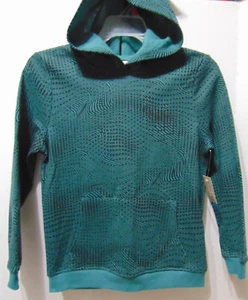 Boys Size 8 Fleece Hoodie w/ Pockets Teal & Black Abstract WAVE NEW w/ TAGS - Picture 1 of 9