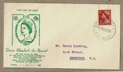 RARE Australia 1953 Haslem QEII Red 3½d FDC Cover GREEN - image 1 of 2