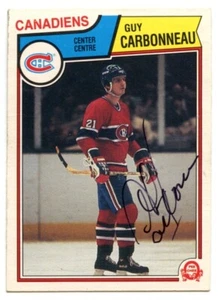 1983-84 OPC # 185 Guy Carbonneau novato autografiado - Imagen 1 de 2