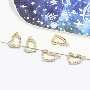 2pcs Rhinestones Heart Bracelet Charm Brass Pendant For Jewelry Making 12x8mm - Picture 1 of 6