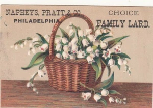 Napheys Pratt & Co Philadelphia Family Lard Basket Flowers Vict Card c1880s - Picture 1 of 2