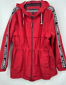 Tommy Hilfiger Windbreaker Long Jacket Logo Sleeve Red Size Large - Picture 1 of 6