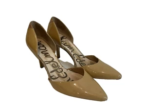 Women's Sam Edelman Tan Patent Leather Pump Heels Shoes, Leather Sole Size 7.5 - Picture 1 of 16