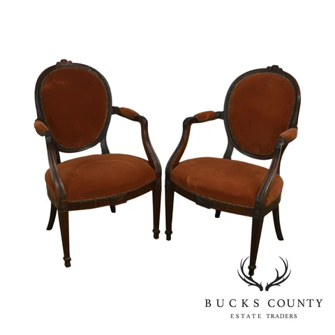 Regency Style Antique Mahogany Frame Pair Armchairs Cover