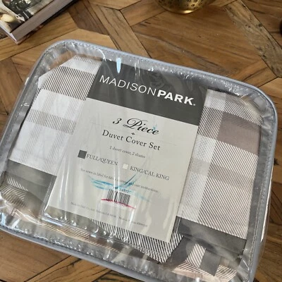 🏯 Madison Park Prewitt  Reversible Duvet Cover Set Gray Plaid (Full/Queen)🆕 - Image 1 of 4