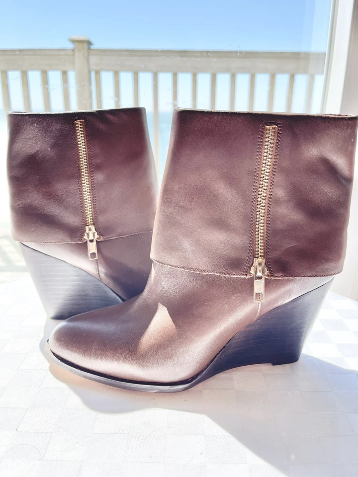 Botas de tornozelo Corso Como Scarsdale couro marrom anabela zíper duplo tamanho 8M NOVAS! - Imagem 1 de 4