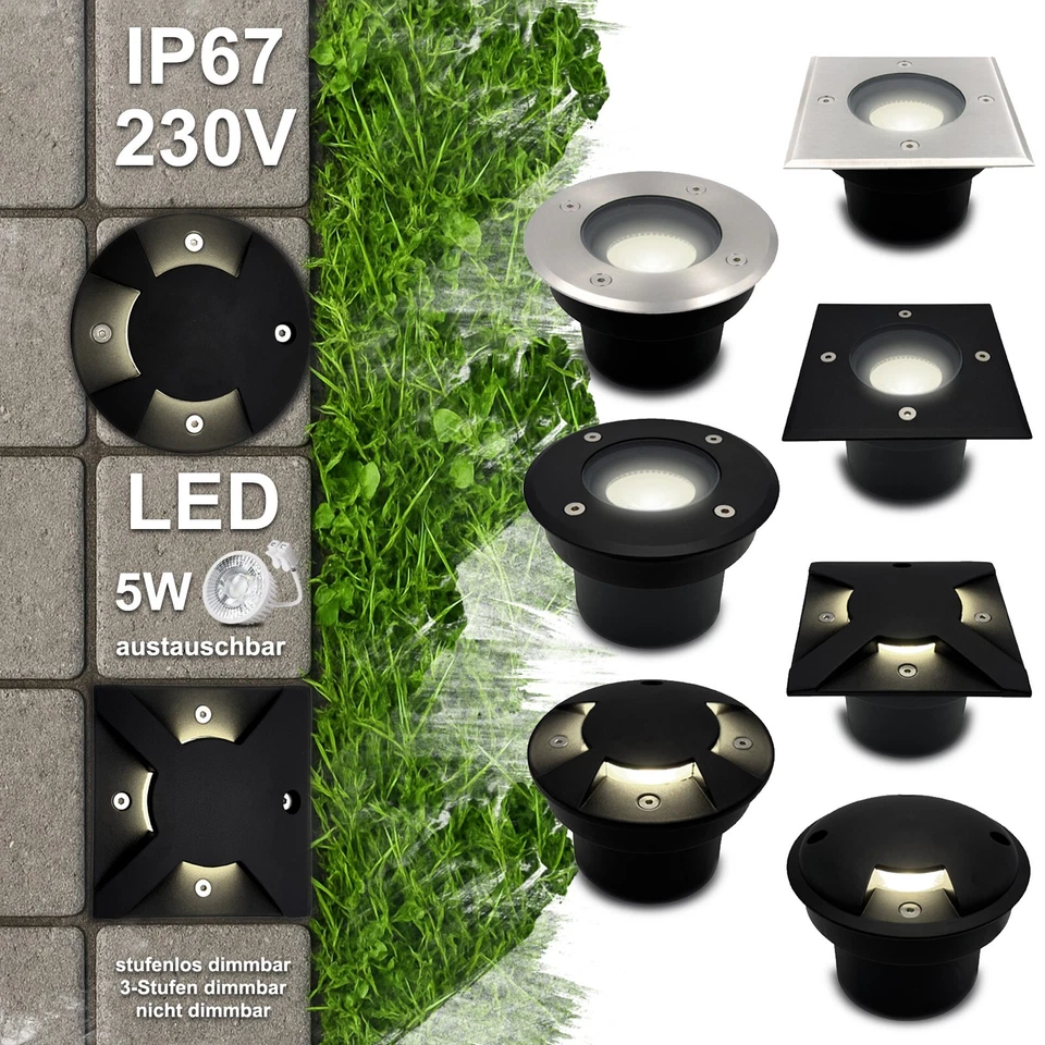 LED Bodenleuchten kurz IP67 230V Bodeneinbaustrahler  Bodenstrahler außen TIERRA - Bild 1 von 4