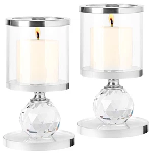 Belle Vous Pack de 2 Portavelas Cristal Altos con Detalles Plateados - 12 cm de - Imagen 1 de 6