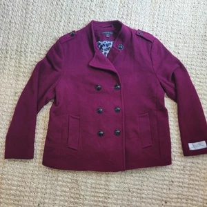 Preston & York Superior Merino Wool Pea Trench Coat Jacket Raspberry Women's XL - Picture 1 of 11
