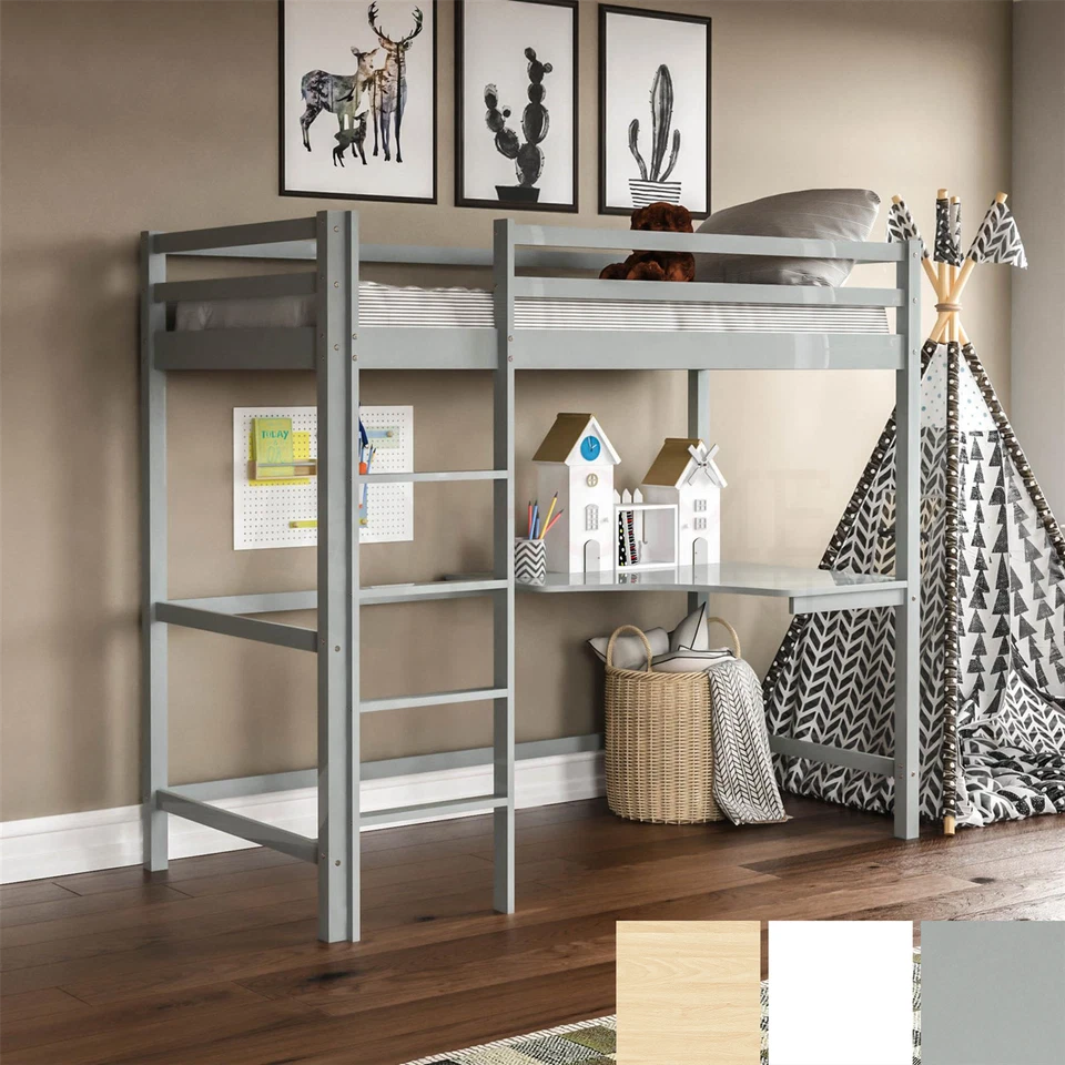 Bunk Bed Solid Pine 3ft Single Kids Children Bed Frame With Desk Mattress Option - Image 1 of 1