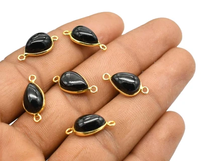 Conector colgante de ónix negro 5 piezas 19X9 mm bisel de 2 bucles chapado en oro Foto 1 de 4