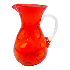 Wikinger MCM Kunst Glas Krug Vase - 8,5" groß Vintage 1970er orange Optik Kreis Punkte - Bild 1 von 12