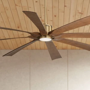 70" Possini Defender Soft Brass Koa Damp LED Ceiling Fan with Remote - Picture 1 of 9