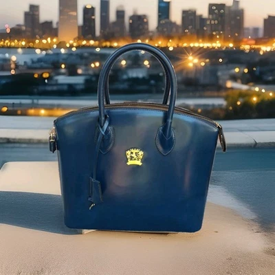 Pratesi Firenze Italian Blue Box Leather Tote Key/Lock Purse 🚫 Sh. Strap Smoker - Image 1 of 4