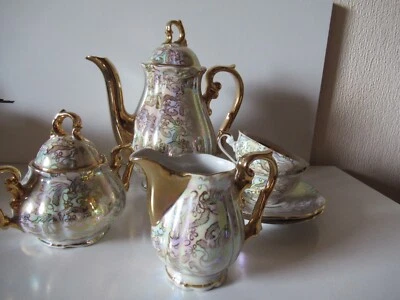 Altes Mokkaservice 1840 Mayer Bavaria Böhmen Wiesau, 2 Personen mit Golddekor - Bild 1 von 4