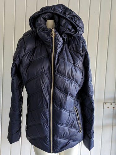 Giacca trapuntata imbottita piumino Michael Kors full zip cappuccio blu navy donna LG