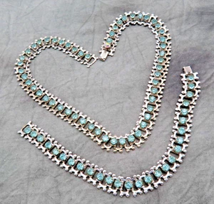 Vintage Necklace Bracelet Rhinestone Set AB Blue Faceted Crystal Joinable 422c - Picture 1 of 14