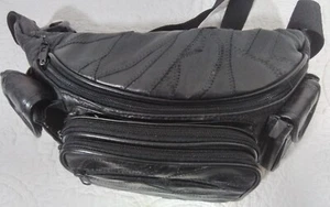 Vintage Black Faux Leather- Fanny Pack Belt Bag With Multiple Pockets - Picture 1 of 19