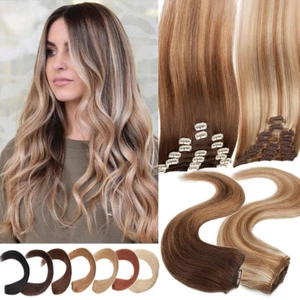 Extensiones de cabello Remy con clip sin costuras 100 % cabello humano cabeza completa barrido/ombre - Imagen 1 de 37