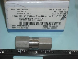 Dk-lok 1/4" FNPT Check Valve VH36A-F-4N-1-S - Picture 1 of 2