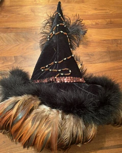 Orange and Black Witch Hat Feather Halloween Hat Elegant Witch Hat Warlock Costu - Picture 1 of 5