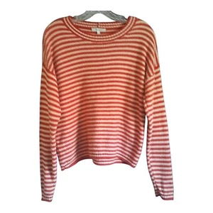 Madewell Knit Sweater Womens Medium Orange Tan Striped Cotton Cropped - Picture 1 of 10