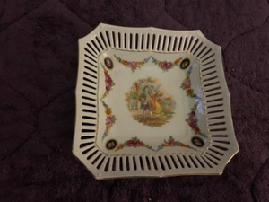 Vintage Small Decorative Plate Pierced Edge Courting Couple made in Germany - Picture 1 of 2
