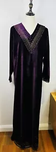 Lawrence Kazar Long Velvet Dress Size X Large 16-20 Purple Long Sleeve Laser Cut - Picture 1 of 11