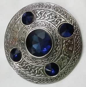 Scozzese Spilla Patta a Quadri Finitura Anticata Pietra Blu Celtic Kilt & - Picture 1 of 1