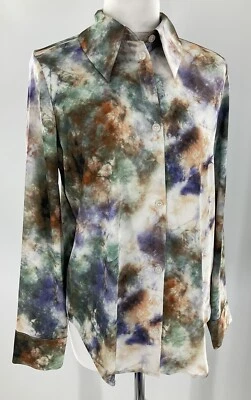 Bnwt Monki Freja Women’s Satin Blouse Button Front Shirt Size Xs Top New #J — 第 1/4 张图片