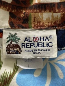 Aloha Republic Hawaiian Shirt Mens L Surfboard Print  Cotton Vintage Made in USA - Picture 1 of 13