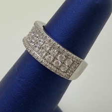 CZ Sterling Silver .925 Wide Wedding Band 4 Row Ring Simple Cluster 8mm Size 7