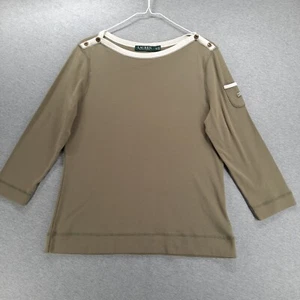 Lauren Ralph Lauren Top Womens XL Green 3/4 Sleeve Boat Neck Jersey T-Shirt - Picture 1 of 12
