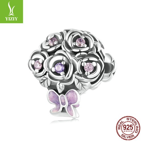VALENTINO Bracciali Alla Moda Donna Argento Sterling 925 Bouquet Rosa Zirconia Perline Adattamento