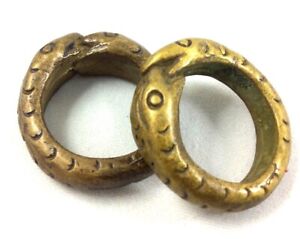2 PC Ancient 2 Head Snake Bronze Ring Blessed Power LP Imm Size 8 Wealth Rich 