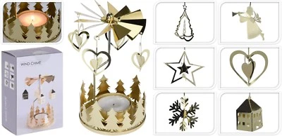 HOME & STYLING 14cm Tea Light Holder Spinning Carousel 3D Gold or Silver Christmas Decoration