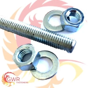 1/4" - 3/4" BSW WHITWORTH THREADED BAR STEEL ZINC PLATED WITH 2 NUTS & 2 WASHERS - Picture 1 of 9
