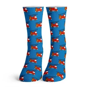 Kids Cute Fire Truck Repeating Pattern Fashion Socks Super Hero Learning - Picture 1 of 4