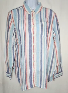 LL Bean Women's Lightweight Striped Long Sleeve Button Up Linen Top Size Medium - Picture 1 of 10
