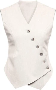 Cicy Bell Womens Waistcoat Vest Sleeveless Blazers V Neck Button Up Asymmetrical - Picture 1 of 13